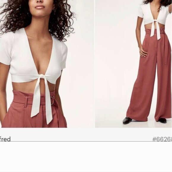 Aritzia Wilfred Elouan Front Tie Kniy Top Size M Blush - Picture 3 of 8